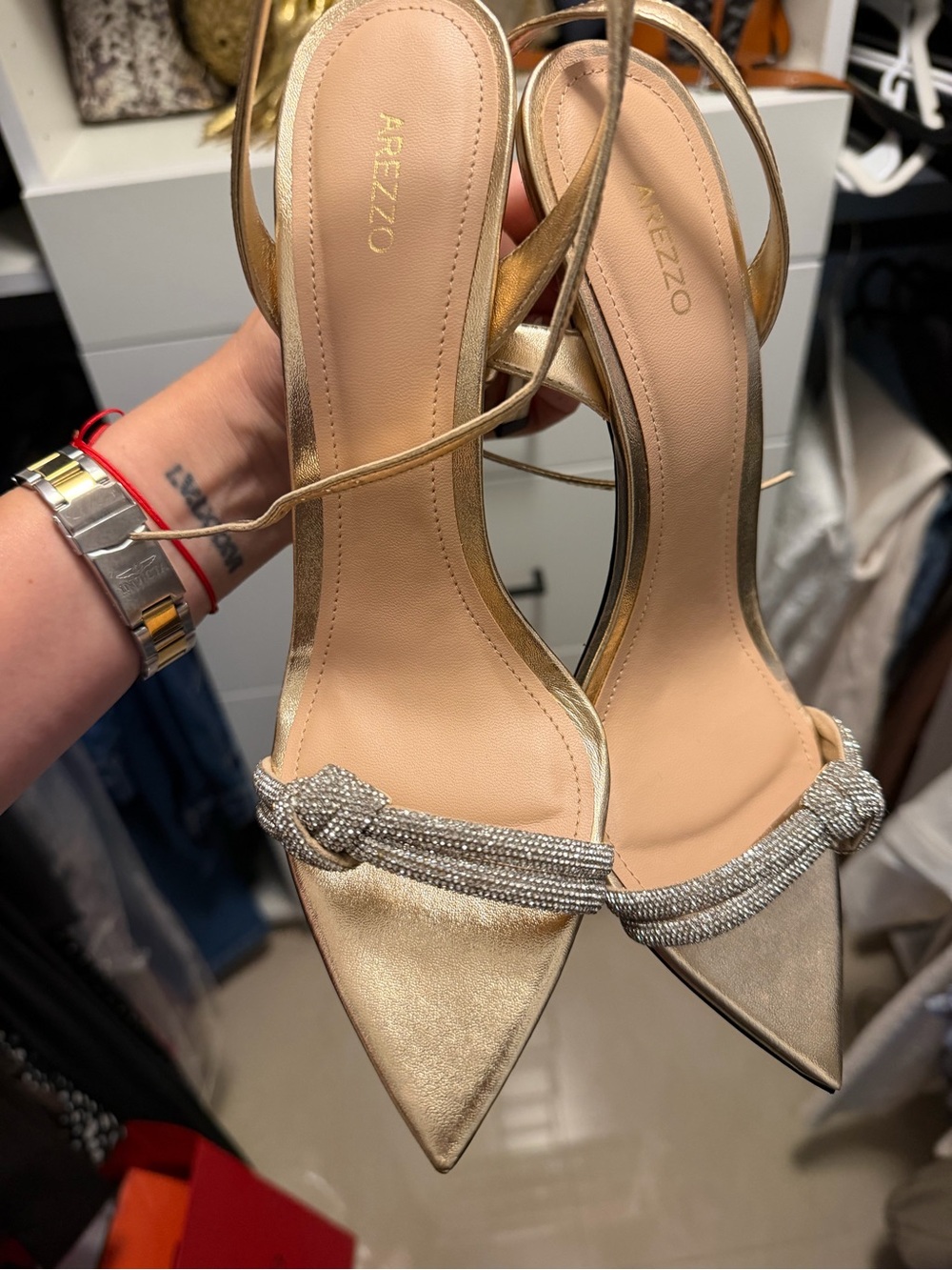 AREZZO: Gold Crystal-Trim Heels